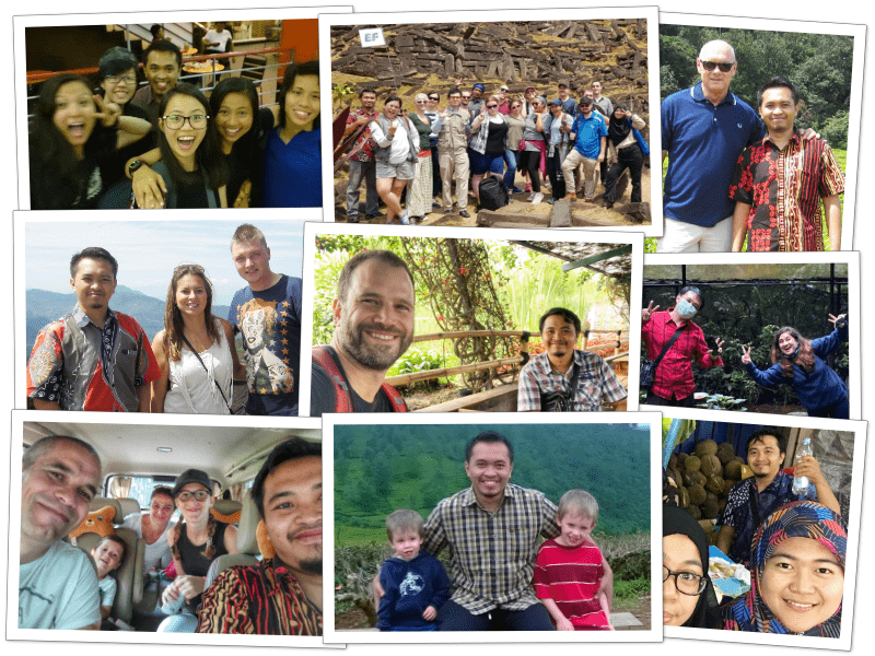 Photos of Adi, a professional driver guide, with his clients
